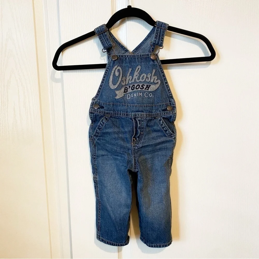 OshKosh B' Gosh Denim Bib Overalls Blue Jeans Toddler Kids Size 12 Months